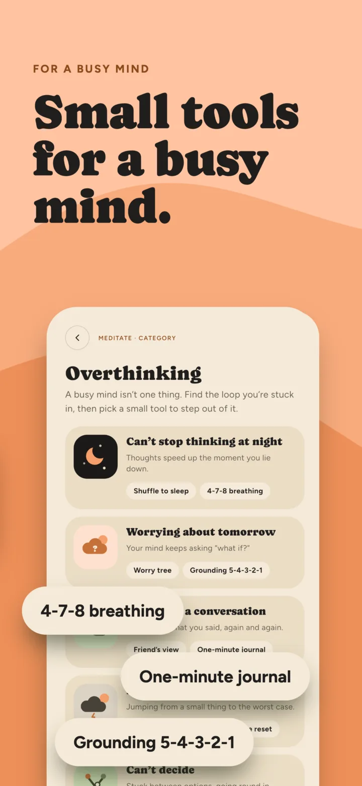 Overthinking category with small tools for a busy mind